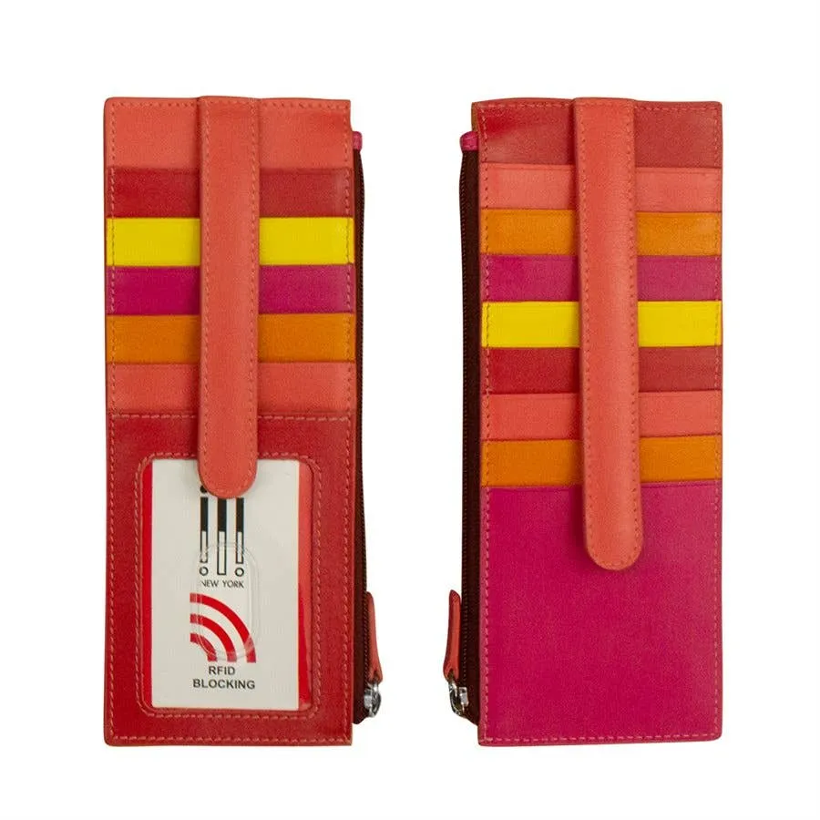 Leather Card Holder with Zip Pocket