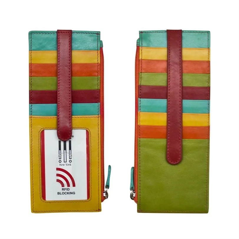 Leather Card Holder with Zip Pocket