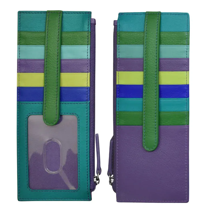 Leather Card Holder with Zip Pocket