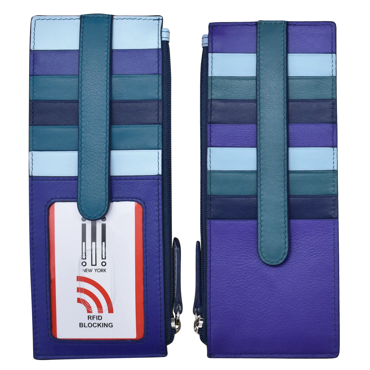 Leather Card Holder with Zip Pocket