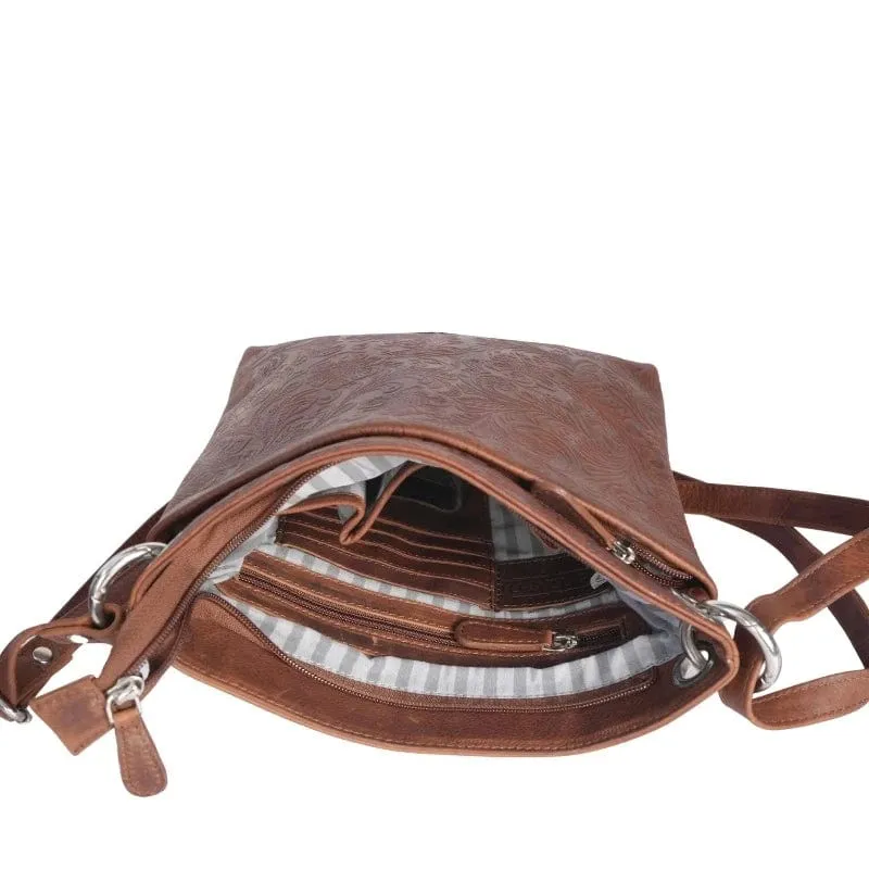 Leather Handbag with Floral Tooling (EHSA01)