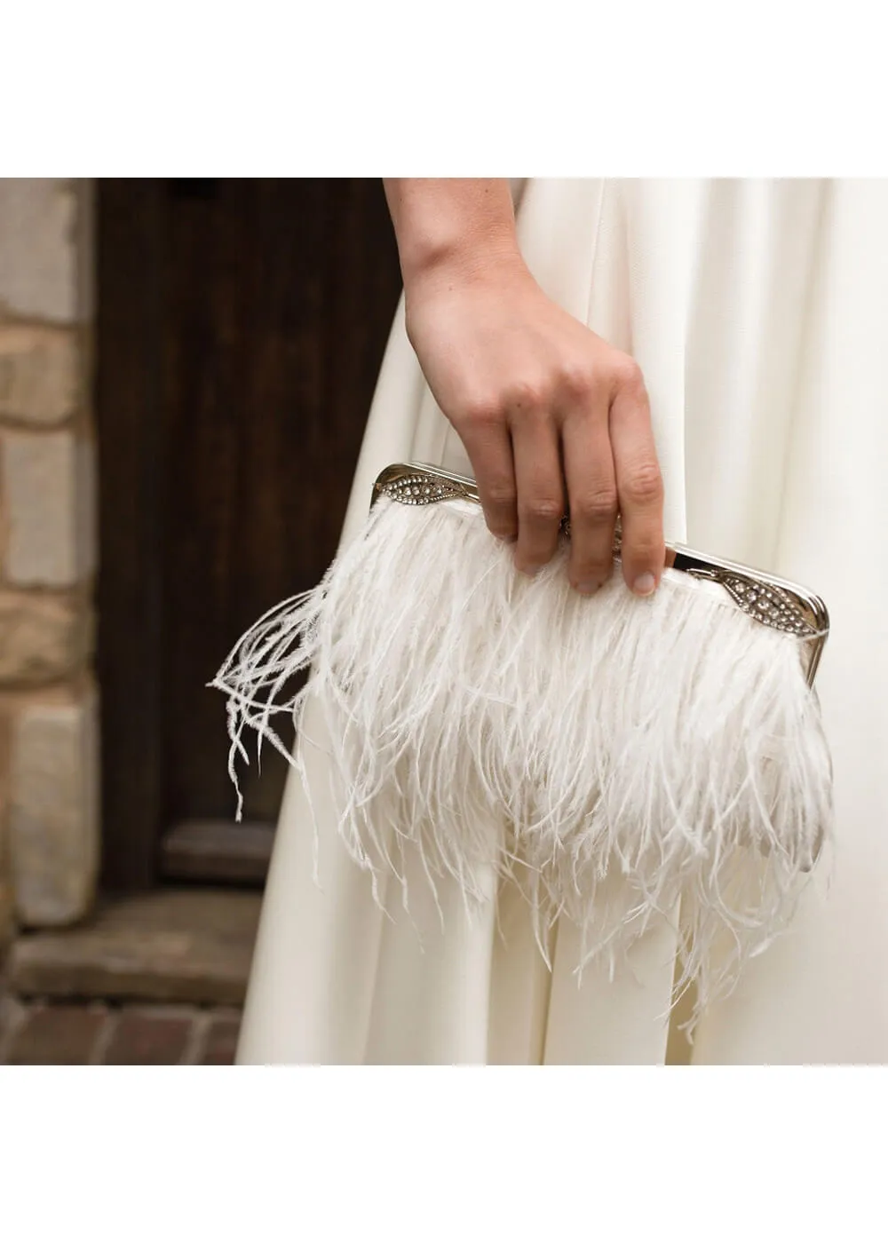 Love Vintage Feather Art Deco Handbag White
