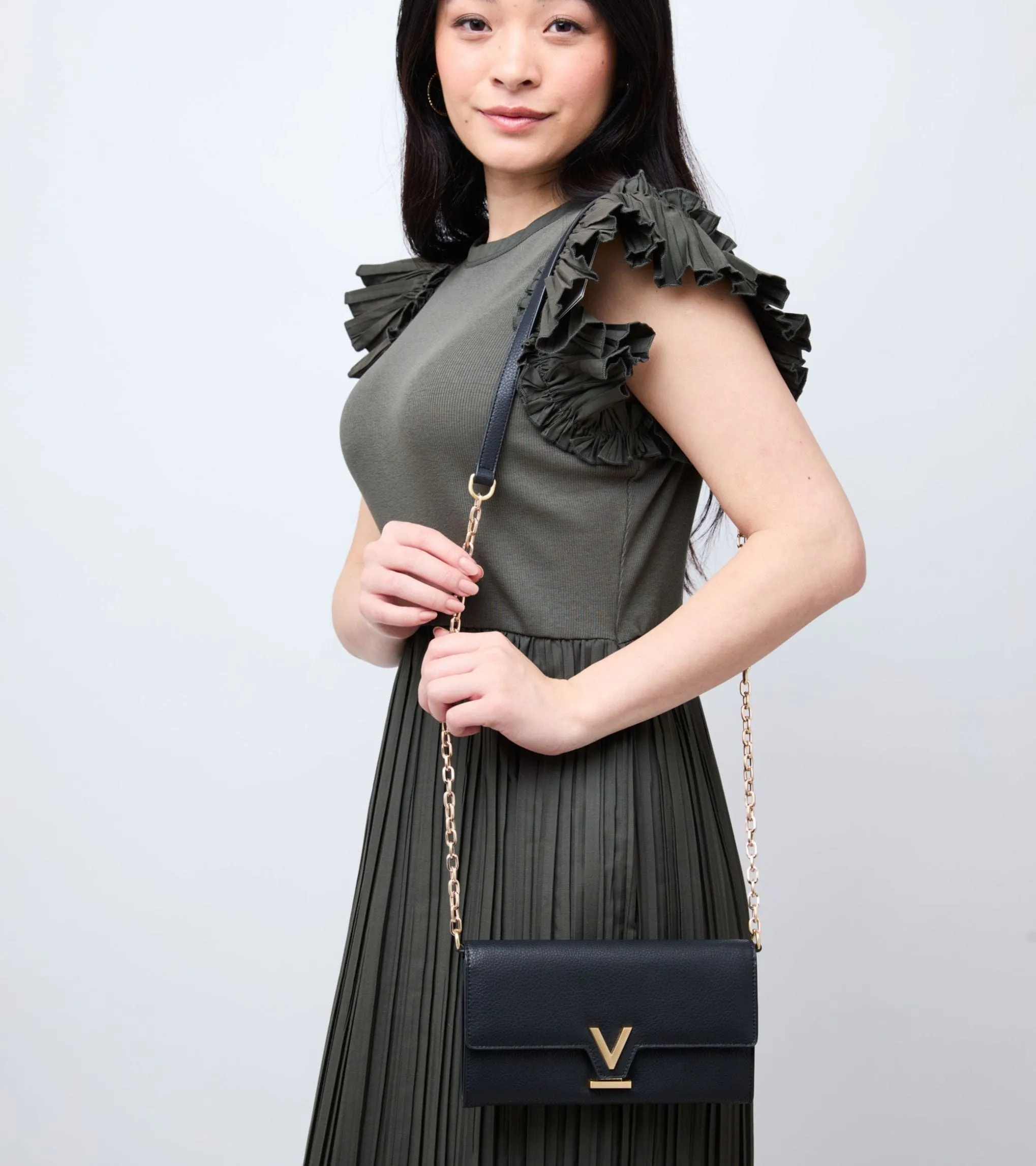 Luella Vegan Bio-Based Bamboo Leather Chain Purse | Black