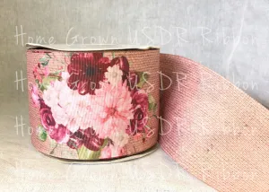 Maroon Roses Burlap Double Sided USDR Ribbon - 3 Inch