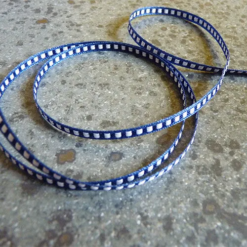May Arts Ribbon : Stitched Center - Navy / White
