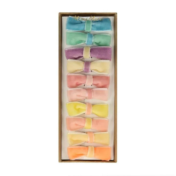 Meri Meri Pastel Velvet Mini Bow Clips (Set of 10)