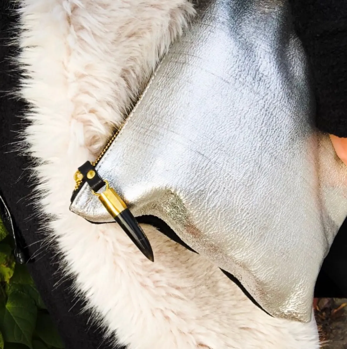 Metallic Rain Silver Medium Pouch