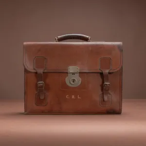 Mid Tan Flap-Over Leather Briefcase