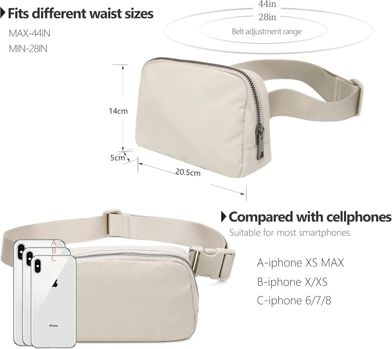 Mini Belt Bag, Water Resistant Crossbody Bag with Adjustable Strap