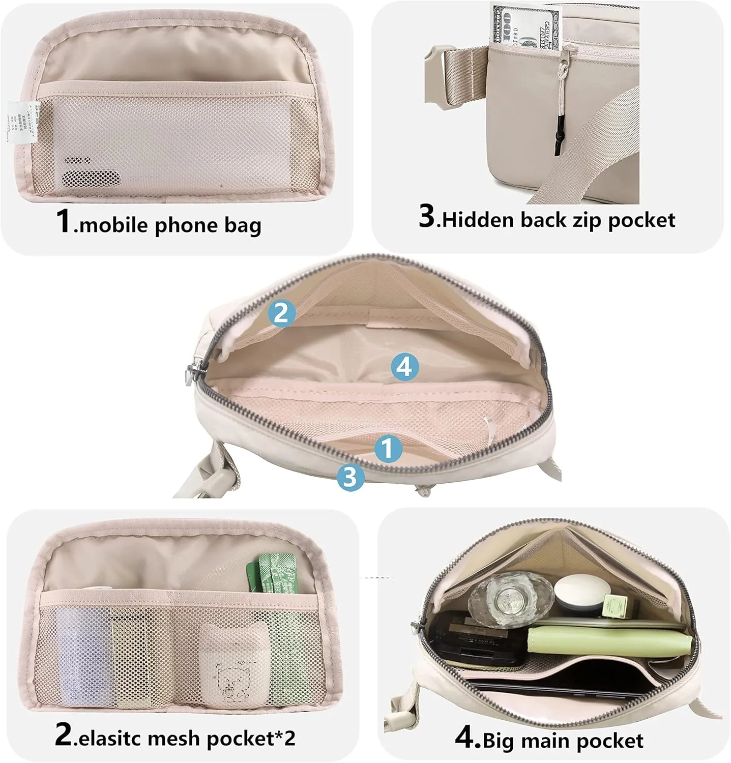 Mini Belt Bag, Water Resistant Crossbody Bag with Adjustable Strap