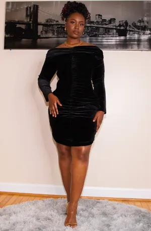 Naomi Off Shoulder Velvet Long Sleeve Dress