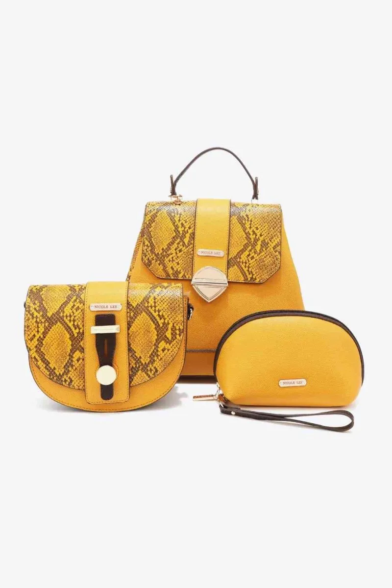 Nicole Lee Python Trio: Backpack, Crossbody & Pouch Set
