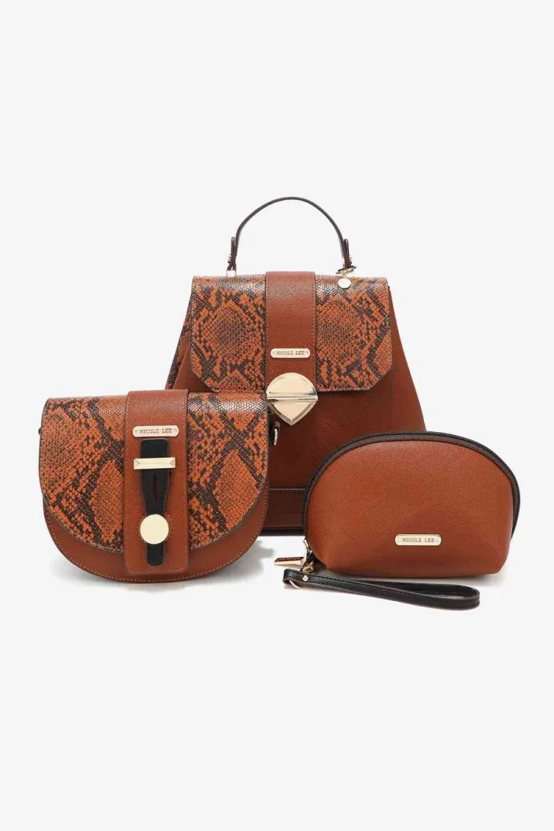 Nicole Lee Python Trio: Backpack, Crossbody & Pouch Set