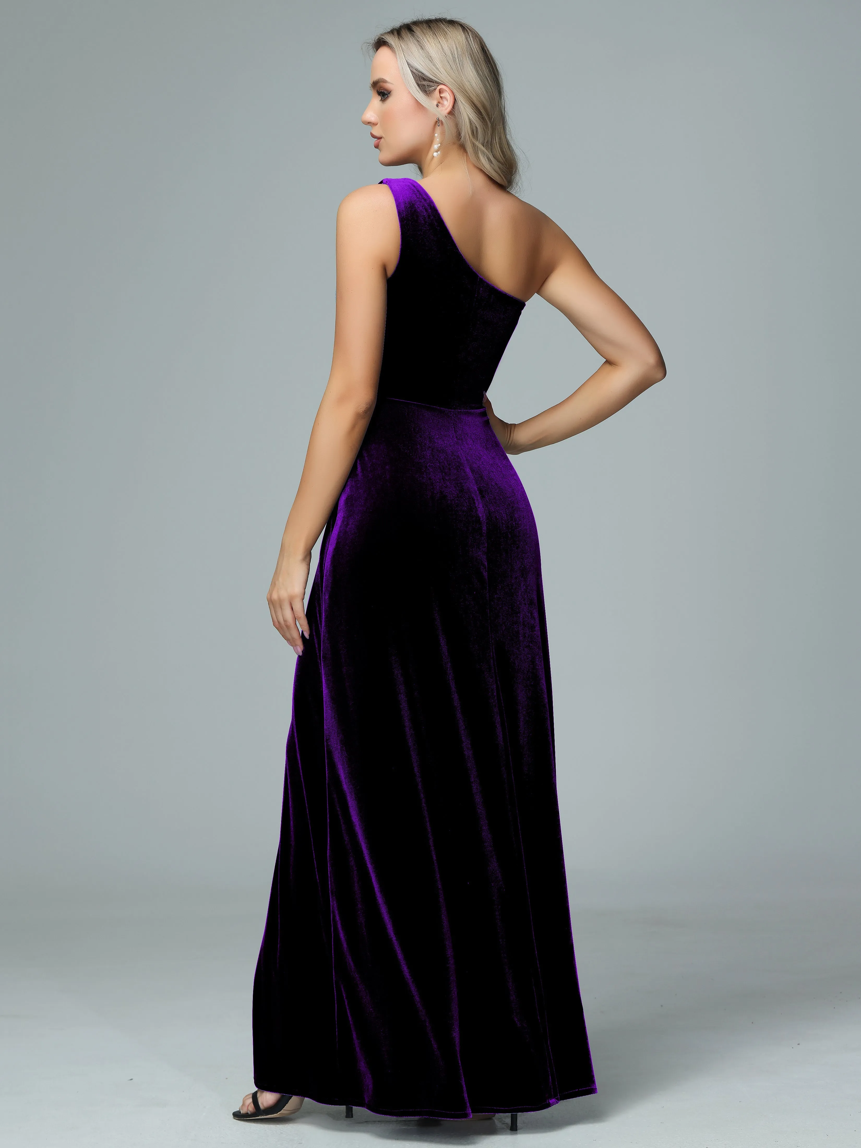 One Shoulder Velvet Bridesmaid Dresses with Slit