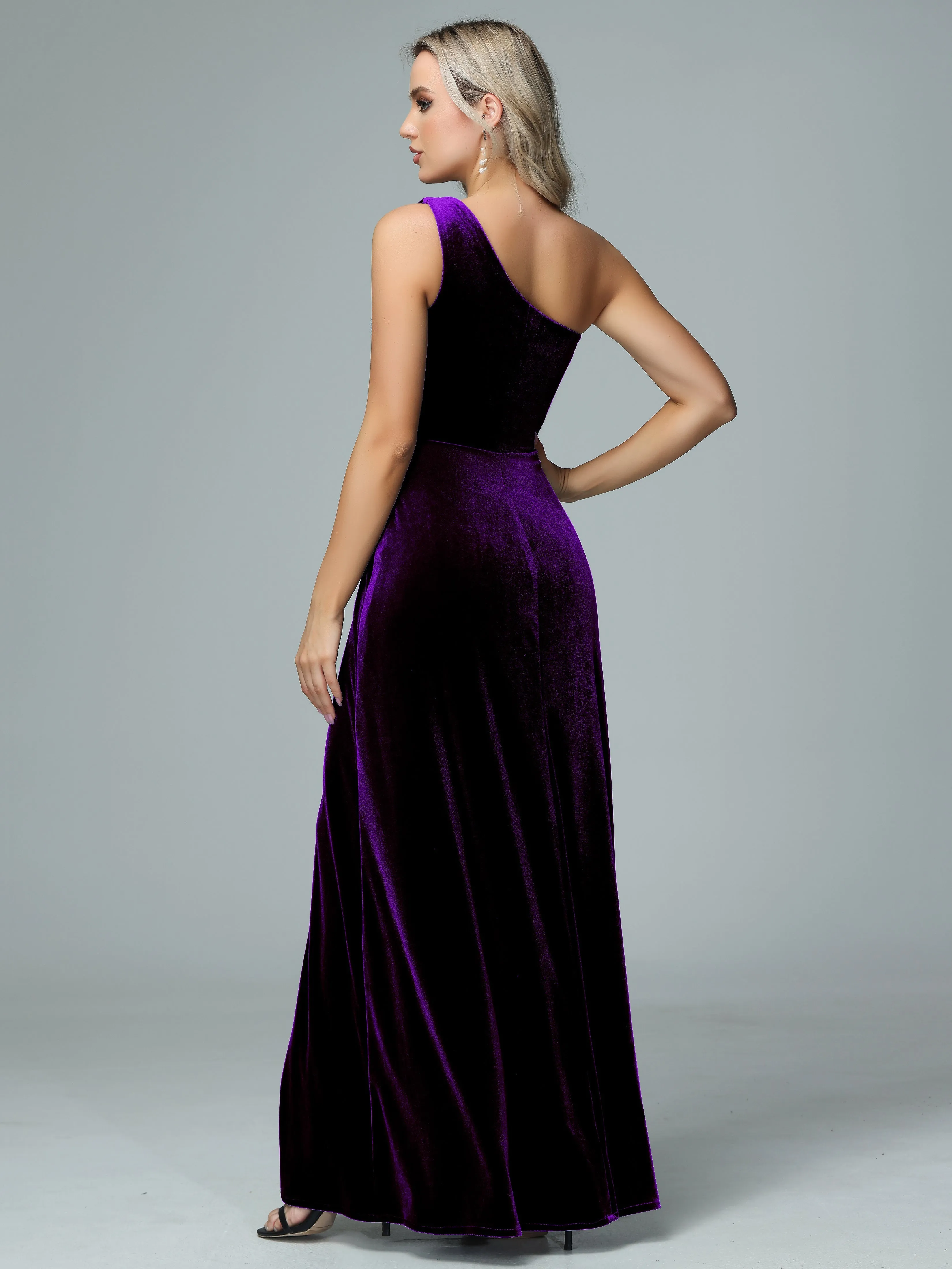 One Shoulder Velvet Bridesmaid Dresses with Slit