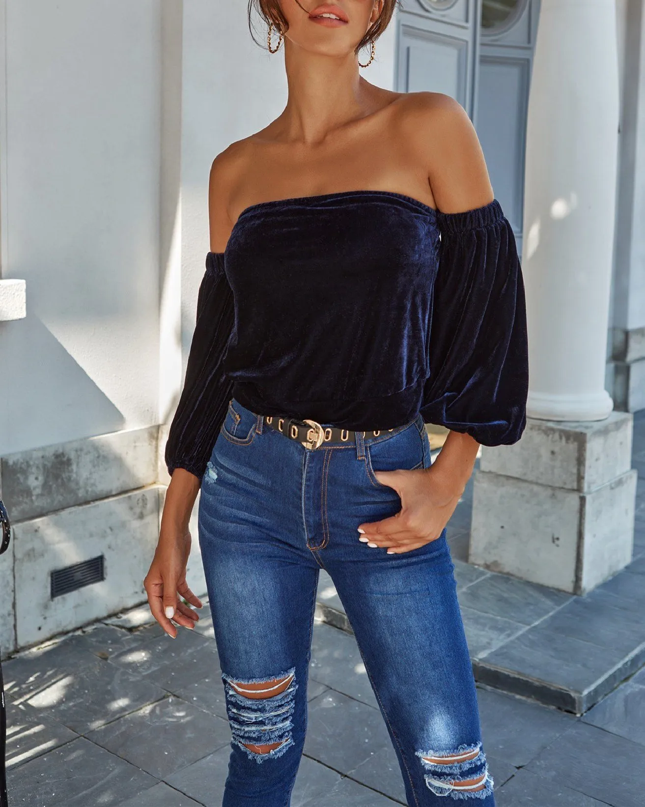 One-Shoulder Velvet Top