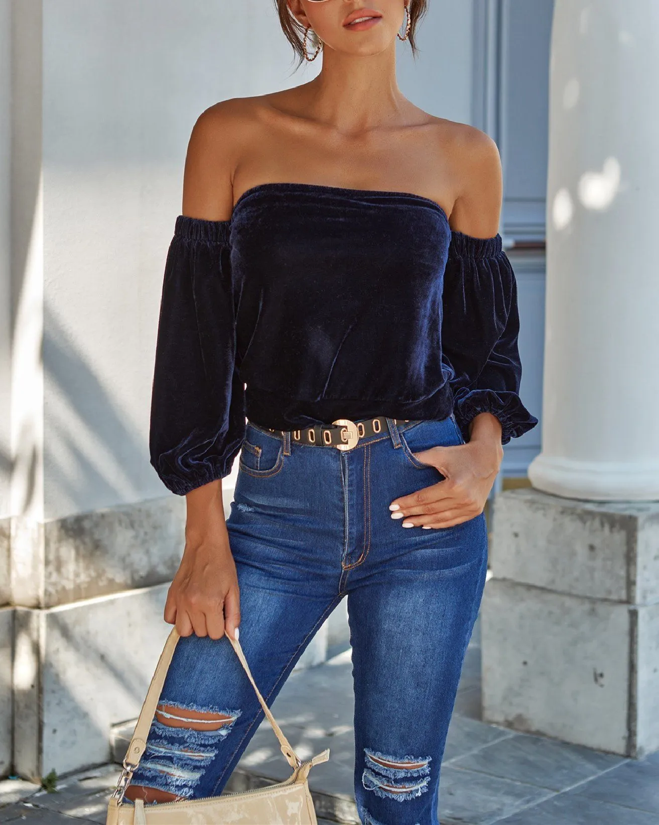 One-Shoulder Velvet Top