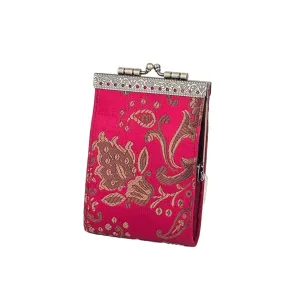 Peony Floral Brocade Card Holder with RFID Protection: Red