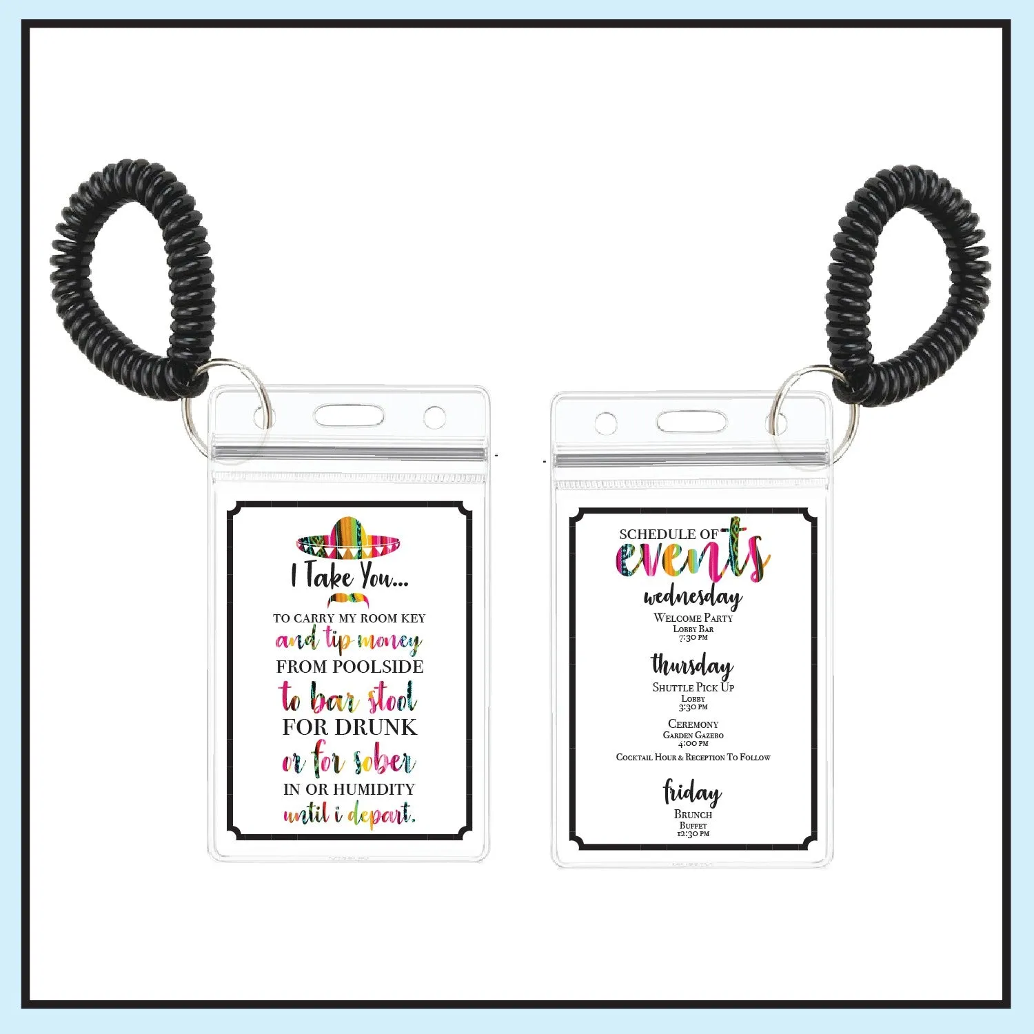 Personalized Destination Wedding Room Key Holder and Itinerary - Fiesta