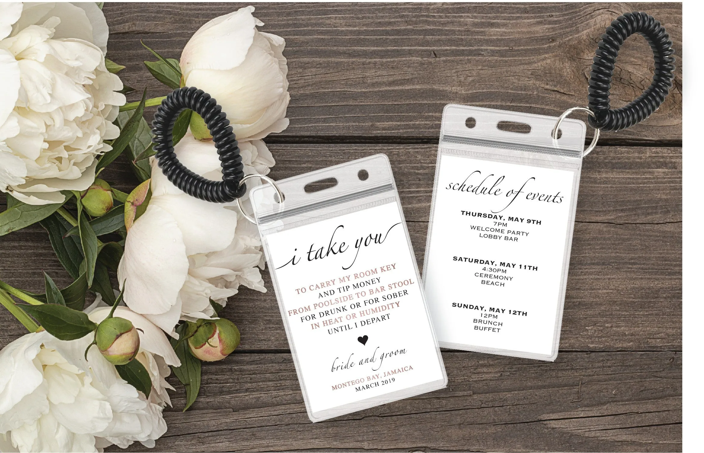 Personalized Destination Wedding Room Key Holder and Itinerary - Heart