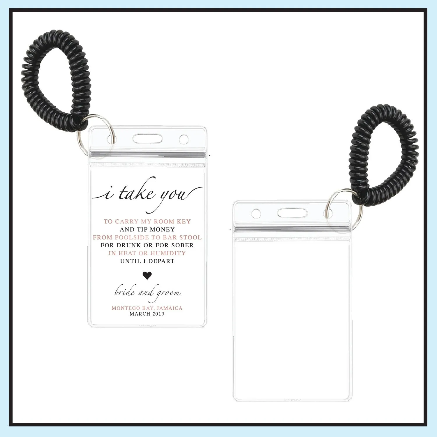 Personalized Destination Wedding Room Key Holder and Itinerary - Heart