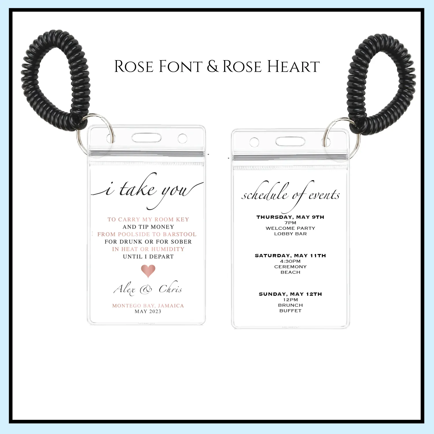Personalized Destination Wedding Room Key Holder and Itinerary - Heart