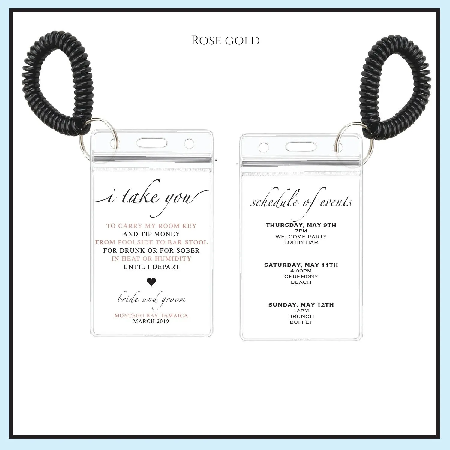 Personalized Destination Wedding Room Key Holder and Itinerary - Heart