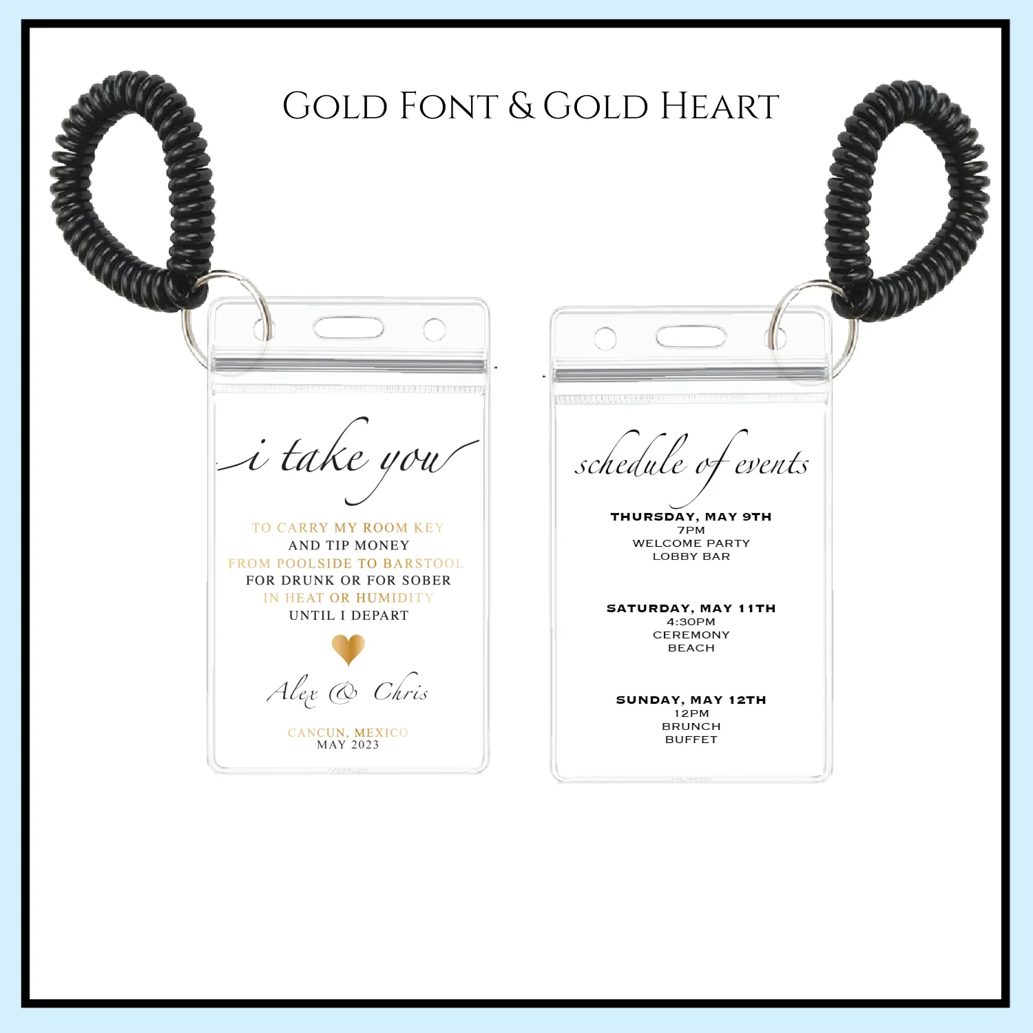 Personalized Destination Wedding Room Key Holder and Itinerary - Heart