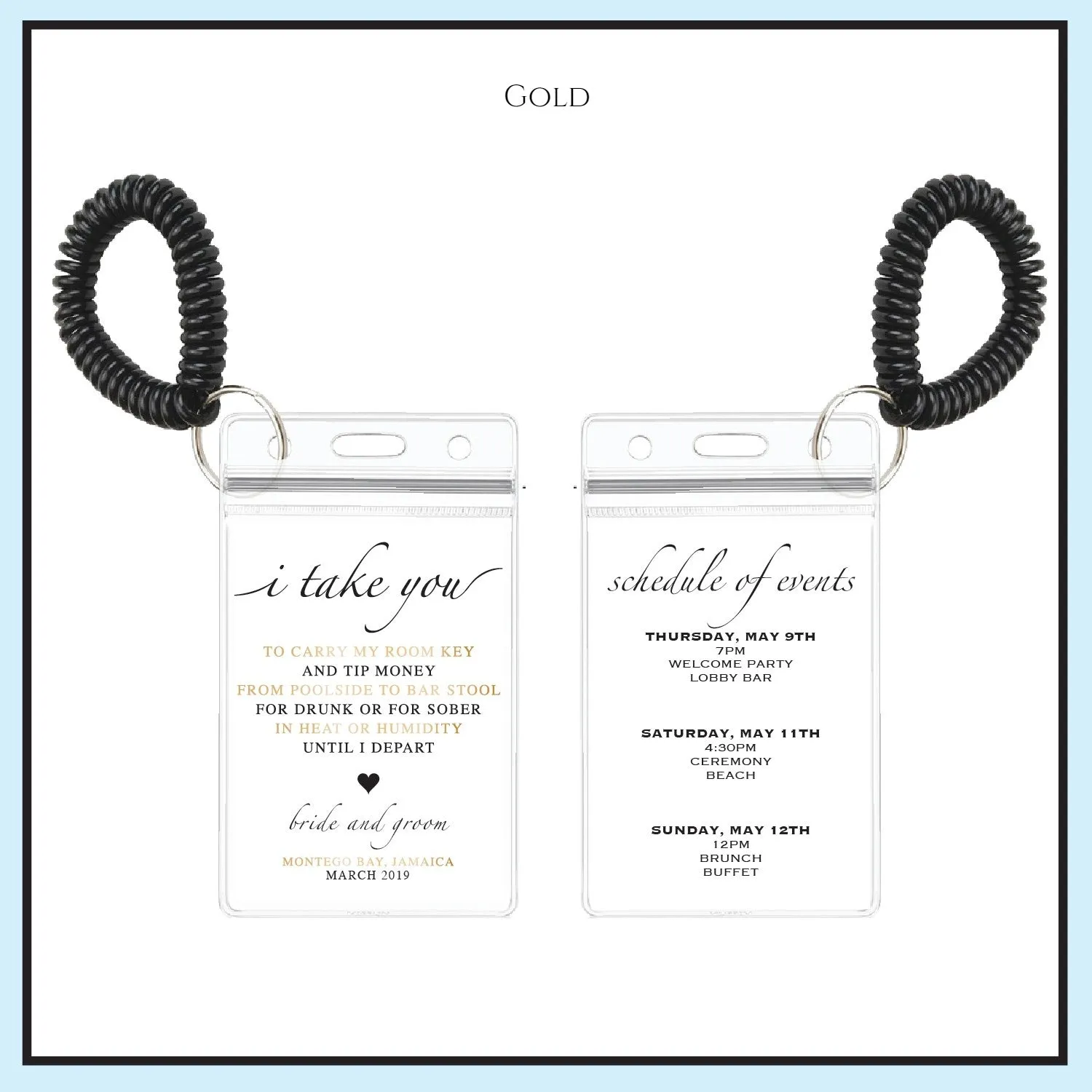 Personalized Destination Wedding Room Key Holder and Itinerary - Heart