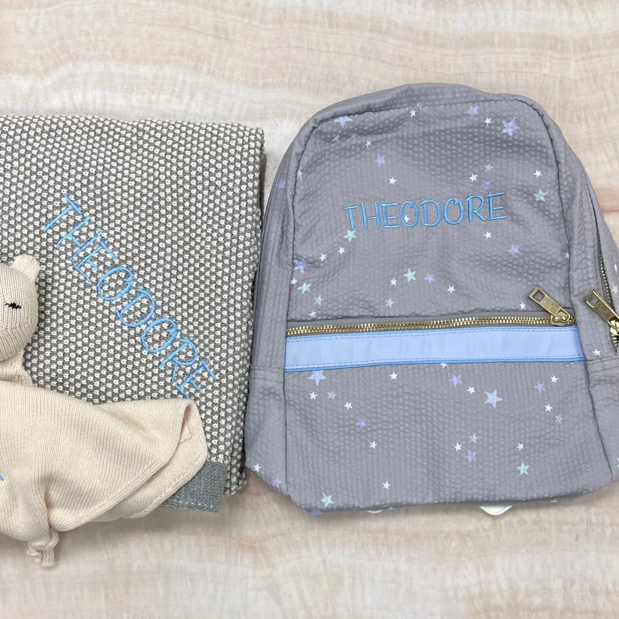 Personalized Seersucker Little Stars Small Backpack