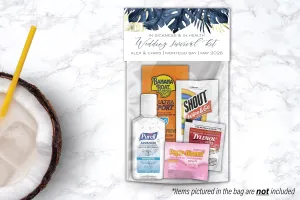 Personalized Wedding Hangover Recovery Kit Bag & Topper - Blue Palms