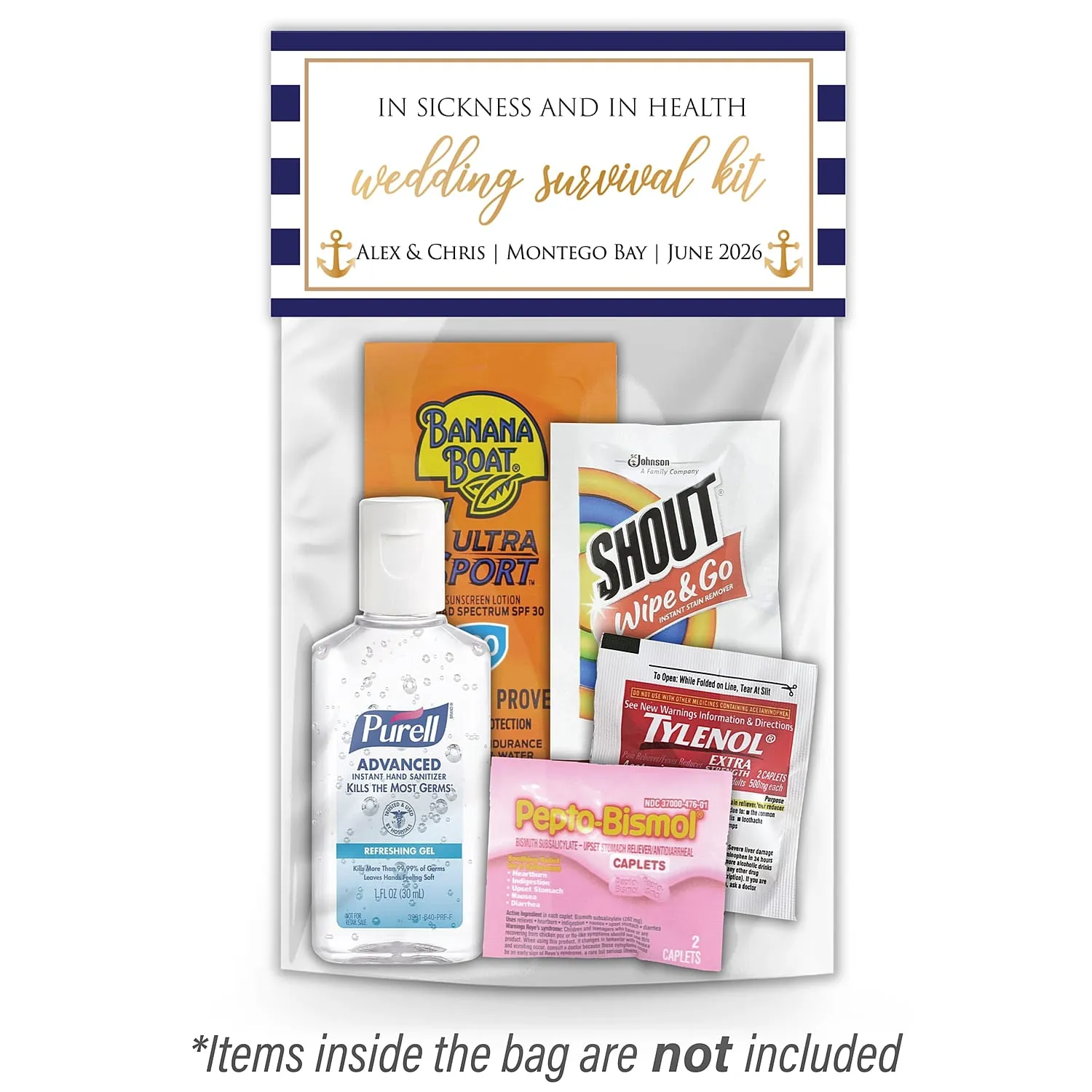 Personalized Wedding Hangover Recovery Kit Bag & Topper - Nautical Wedding