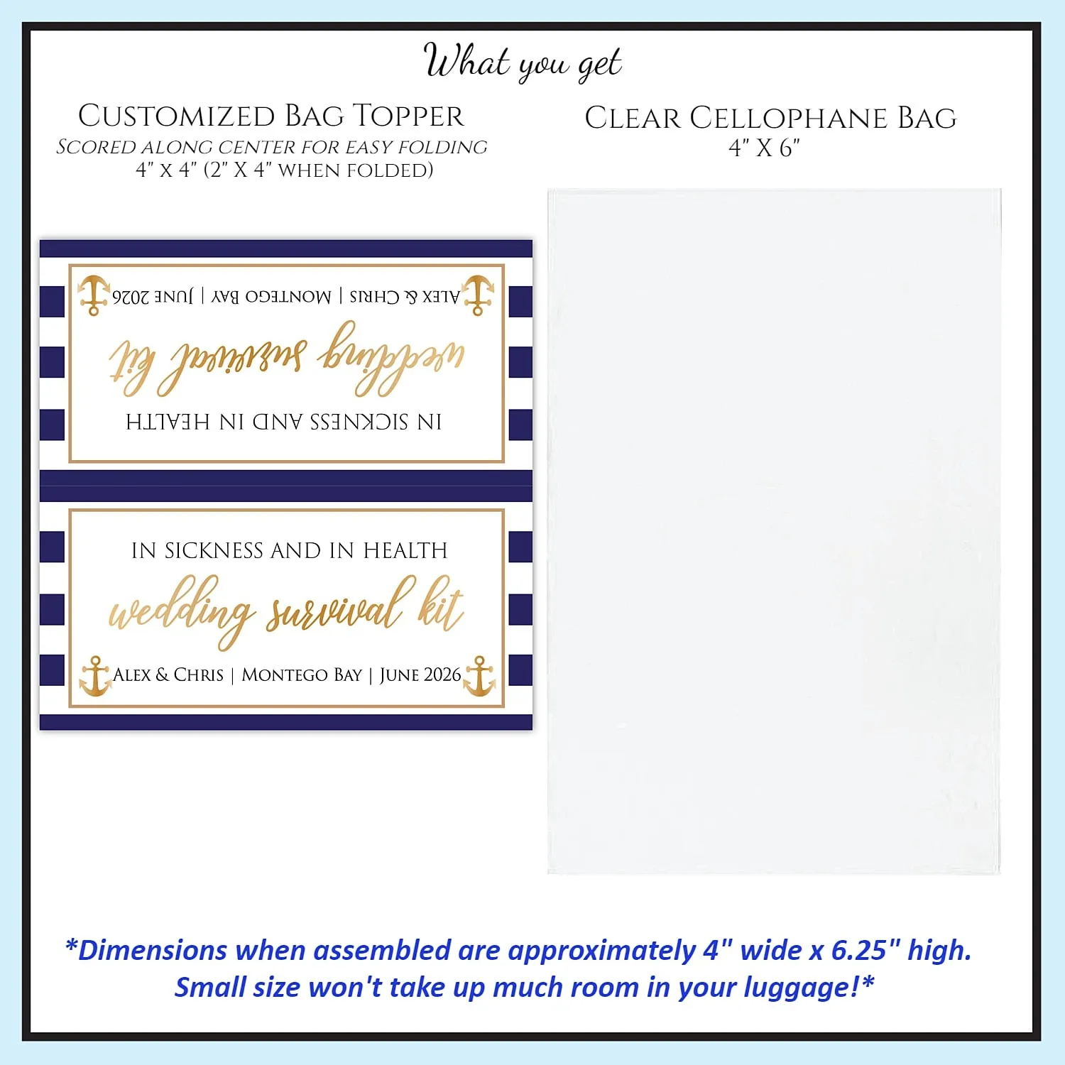 Personalized Wedding Hangover Recovery Kit Bag & Topper - Nautical Wedding