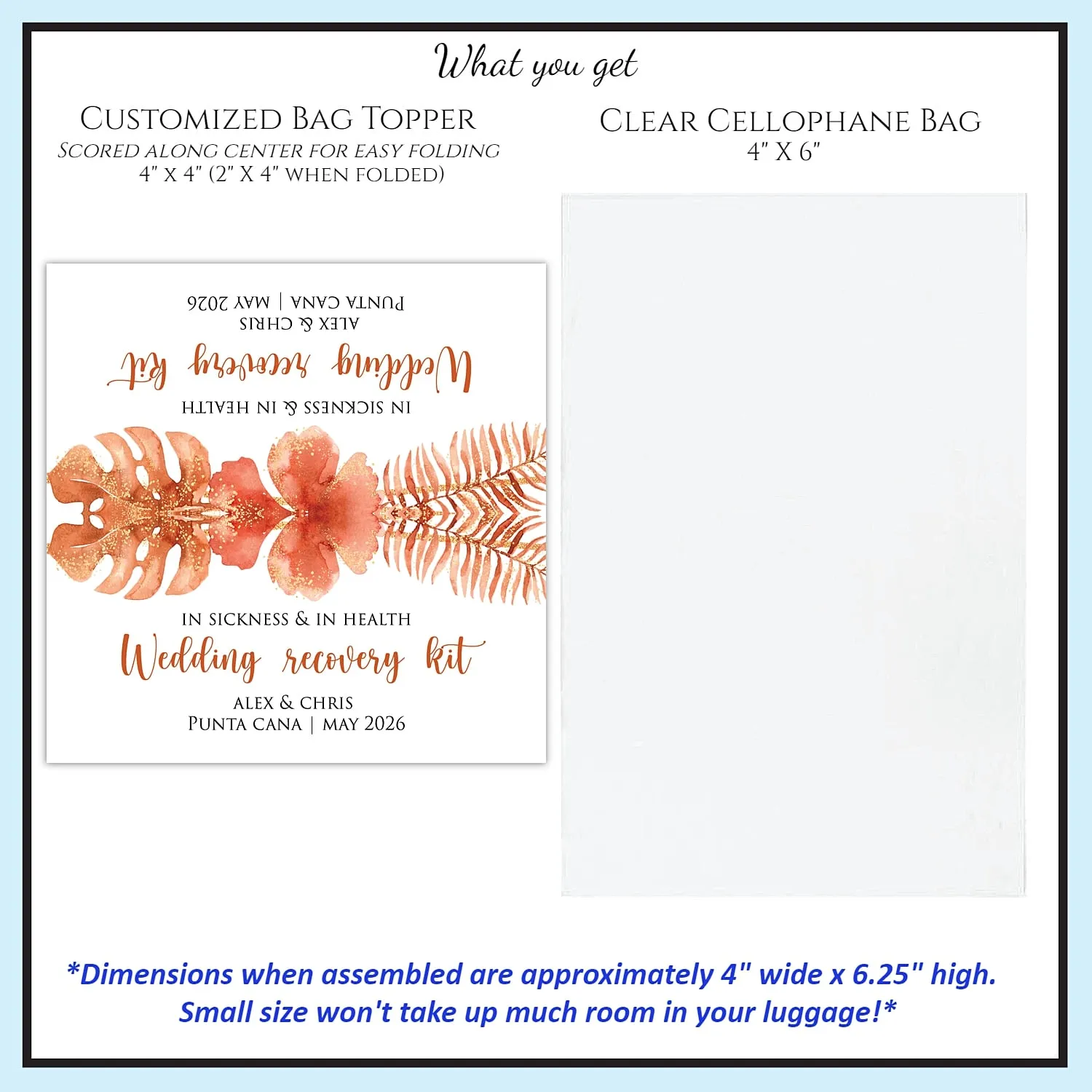 Personalized Wedding Hangover Recovery Kit Bag & Topper - Tropical Burnt Orange