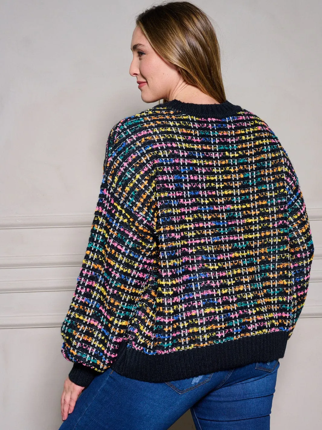 PLUS SIZE LONG SLEEVE MULTI COLORS PULLOVER SWEATER
