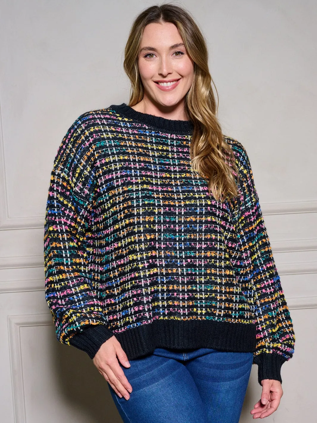 PLUS SIZE LONG SLEEVE MULTI COLORS PULLOVER SWEATER