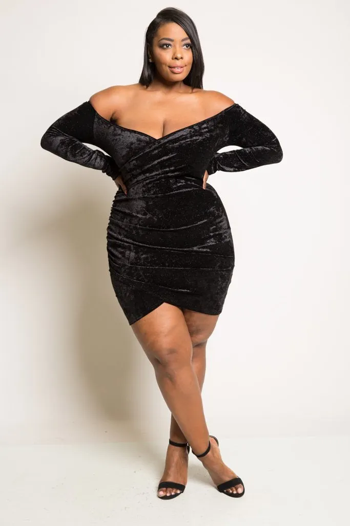 Plus Size Sexy Off Shoulder Wrap Soft Velvet Dress