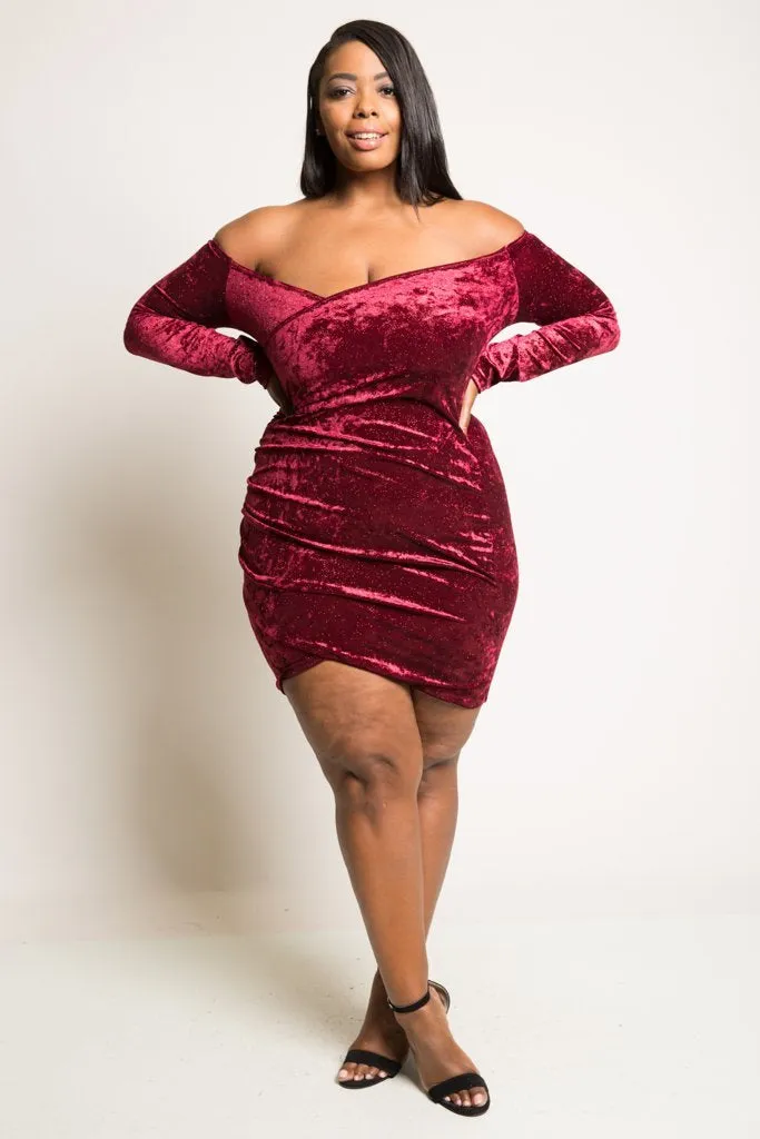 Plus Size Sexy Off Shoulder Wrap Soft Velvet Dress