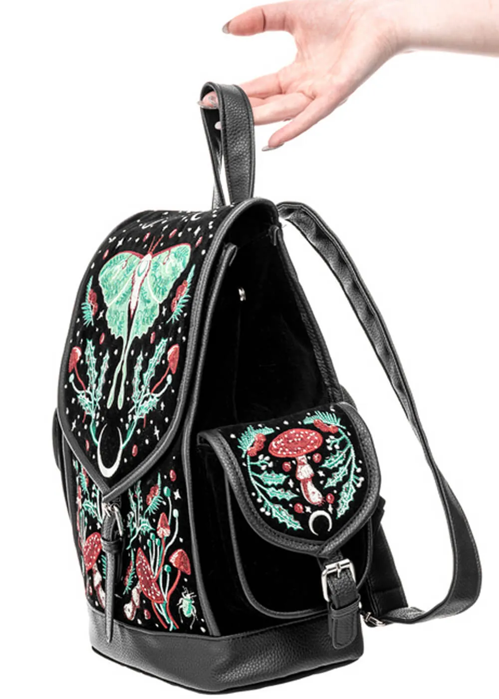 Restyle Autumnal Equinox Moth Mushroom Embroidery Backpack Black