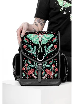 Restyle Autumnal Equinox Moth Mushroom Embroidery Backpack Black