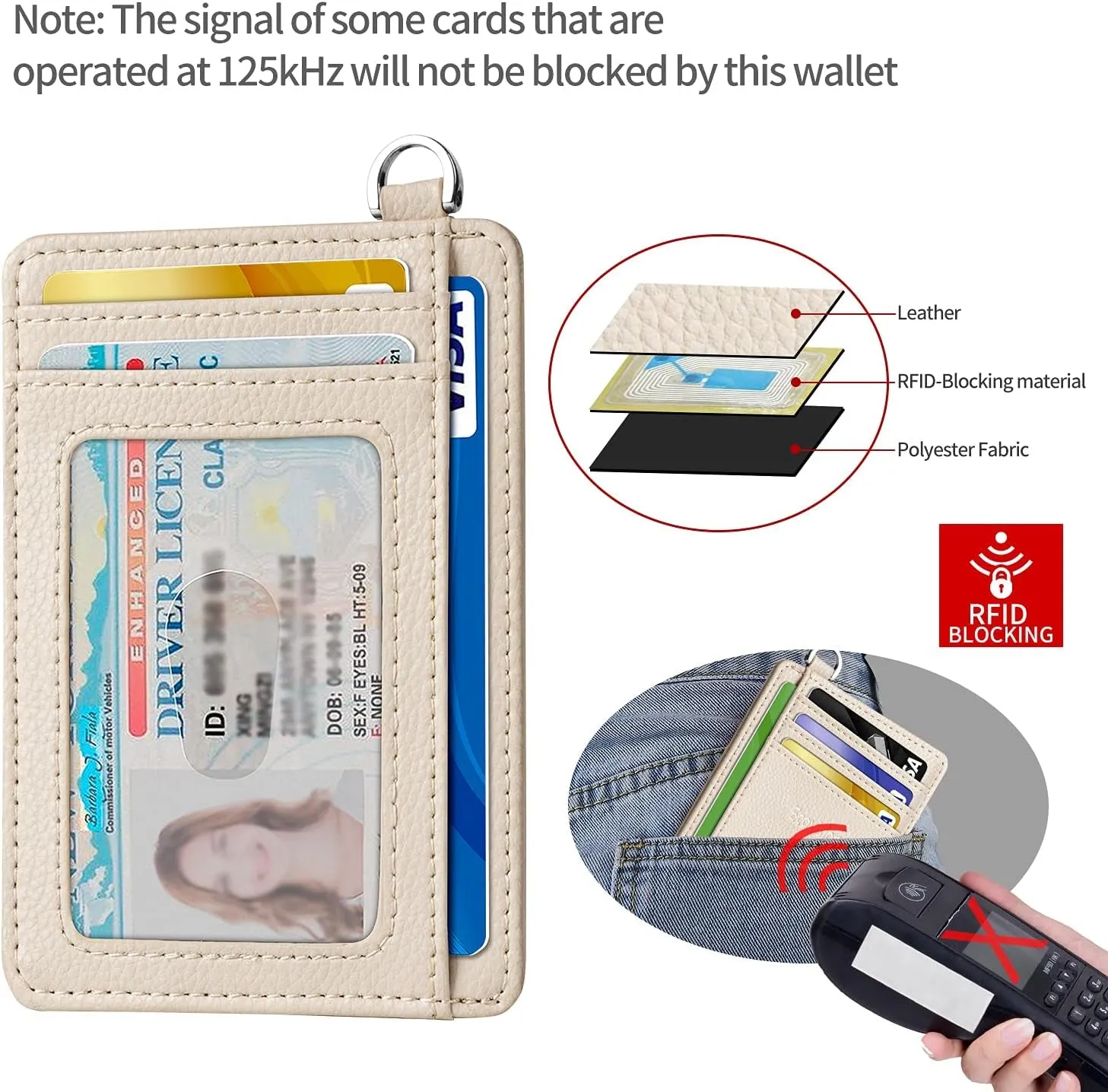 RFID Blocking Front Pocket Wallet Credit Card Holder - Off White