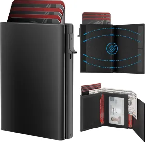 ROYAL KIT Pop Up Wallet for Men, Minimalist Smart Card Holder-Black