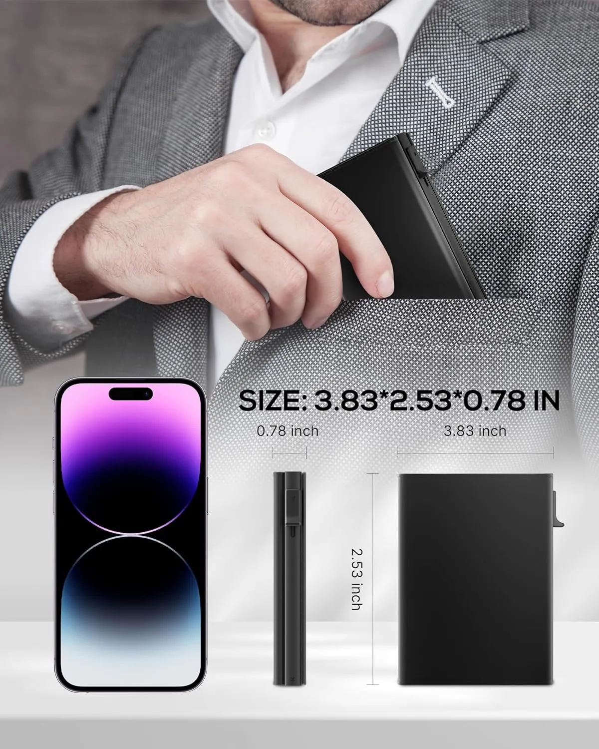 ROYAL KIT Pop Up Wallet for Men, Minimalist Smart Card Holder-Black