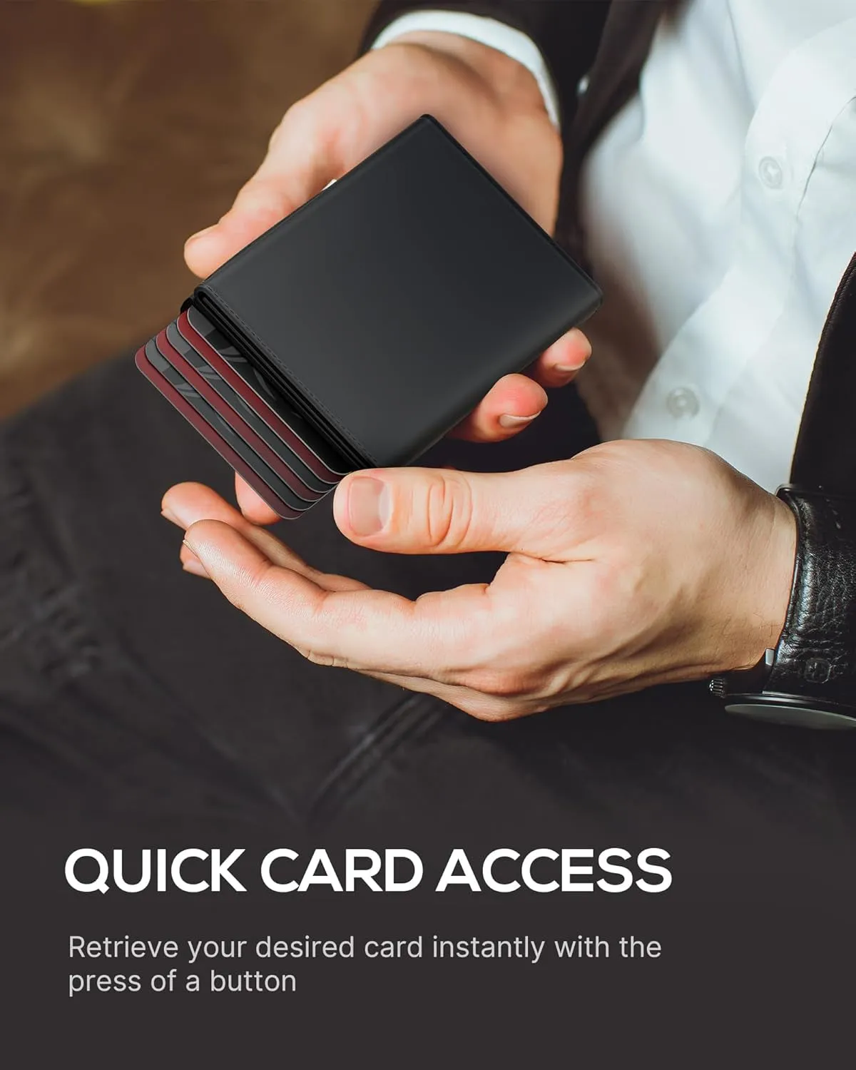 ROYAL KIT Pop Up Wallet for Men, Minimalist Smart Card Holder-Black