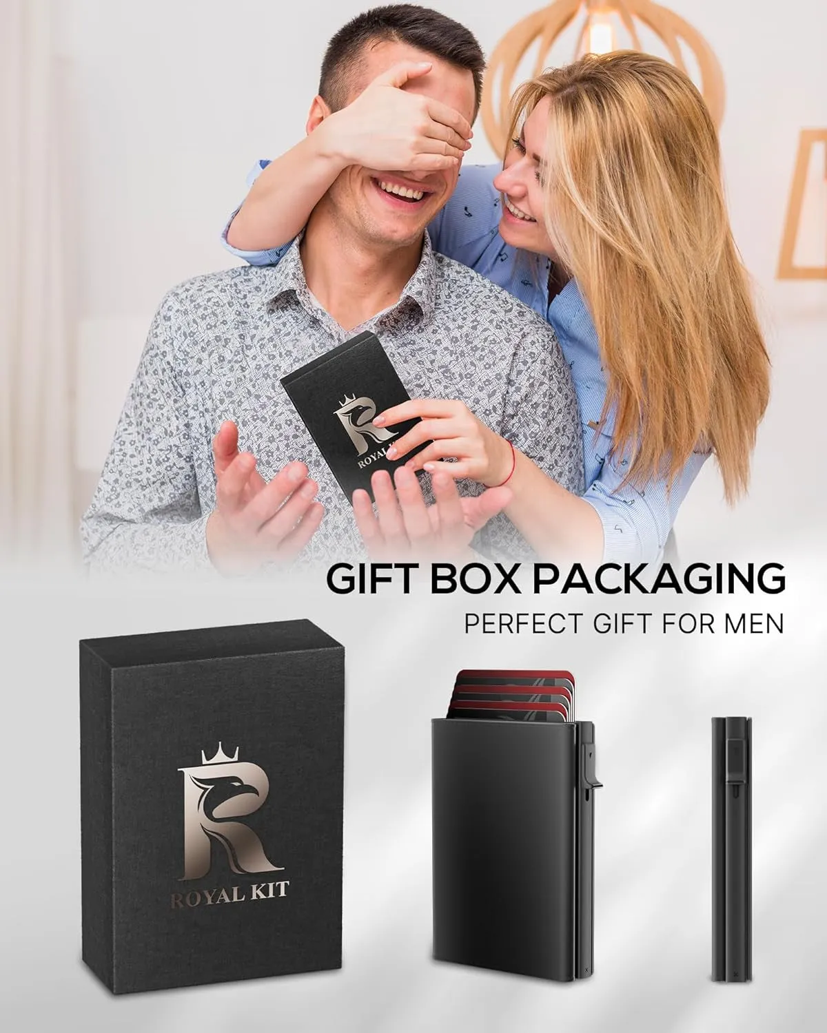 ROYAL KIT Pop Up Wallet for Men, Minimalist Smart Card Holder-Black