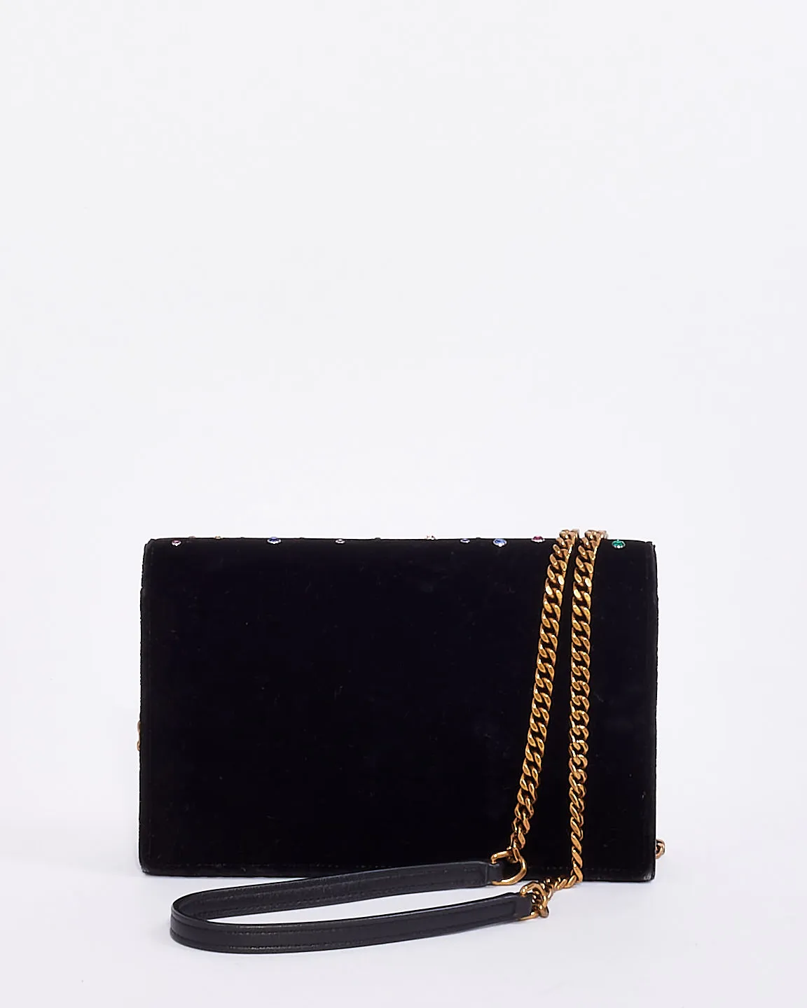 Saint Laurent Black Velvet Crystal Embellished Kate Wallet on Chain Bag