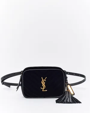 Saint Laurent Black Velvet Matelassé Monogram Lou Belt Bag