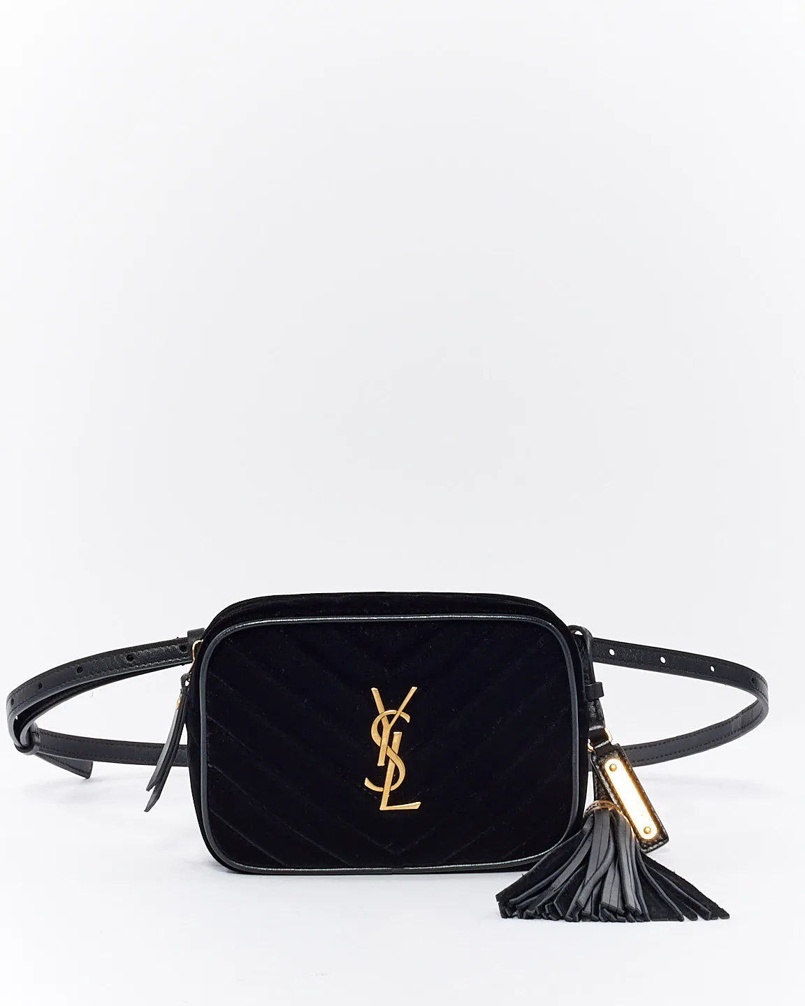 Saint Laurent Black Velvet Matelassé Monogram Lou Belt Bag