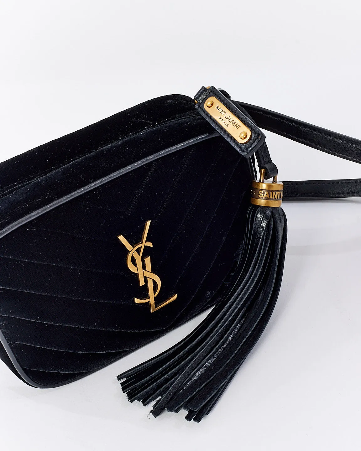 Saint Laurent Black Velvet Matelassé Monogram Lou Belt Bag