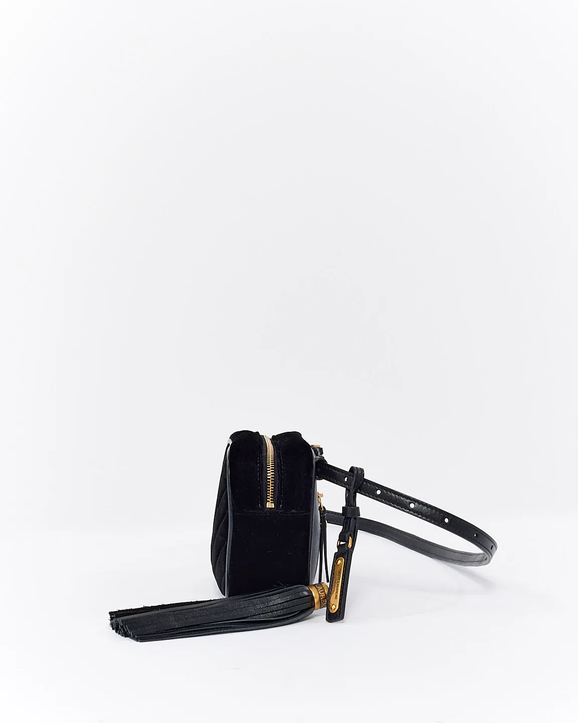 Saint Laurent Black Velvet Matelassé Monogram Lou Belt Bag